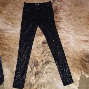 Black sequined lined leggings, size small